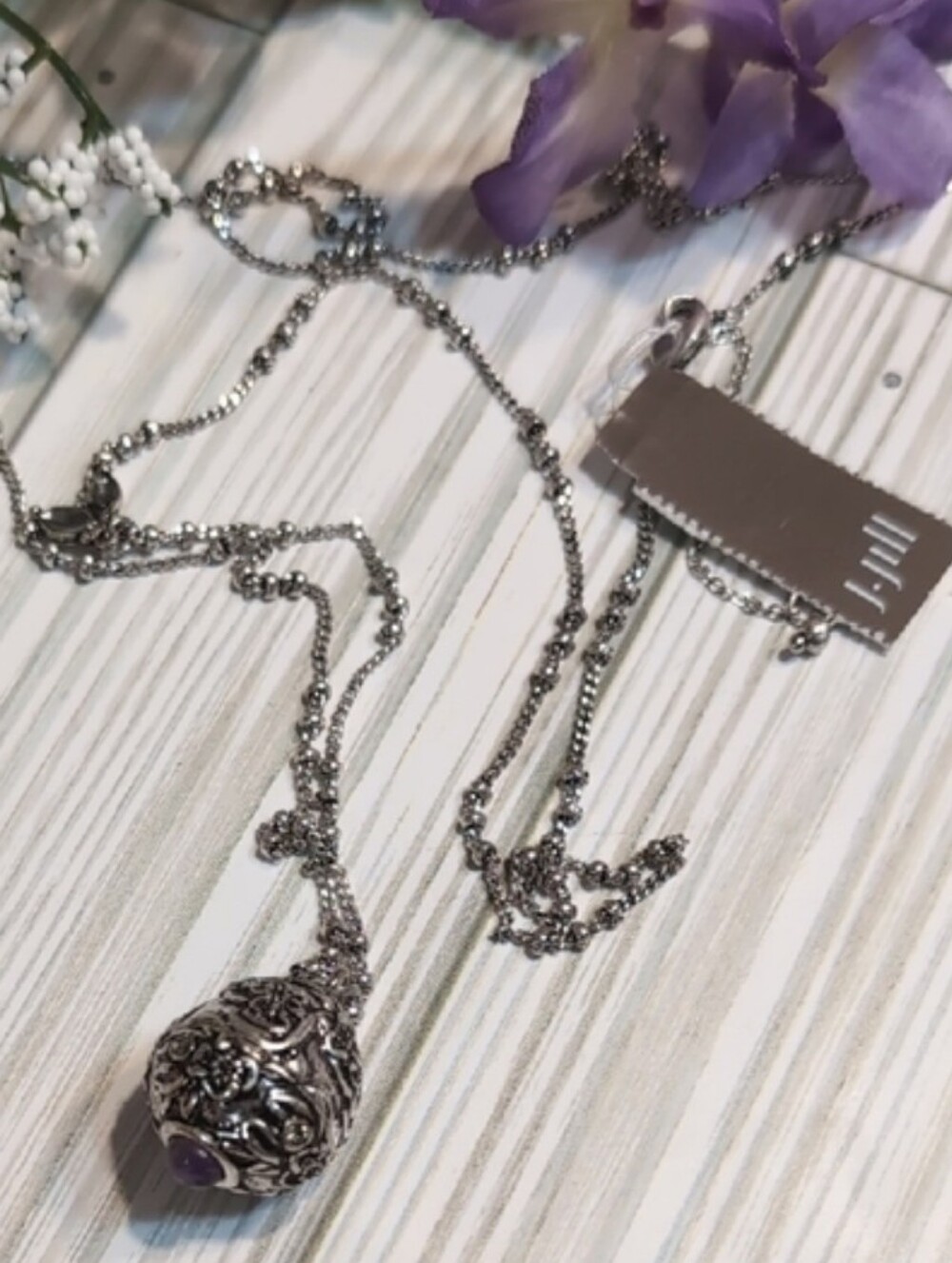 J. JILL Elegant Etched Silver Golden Butterfly Pendant Locket Necklace NWT